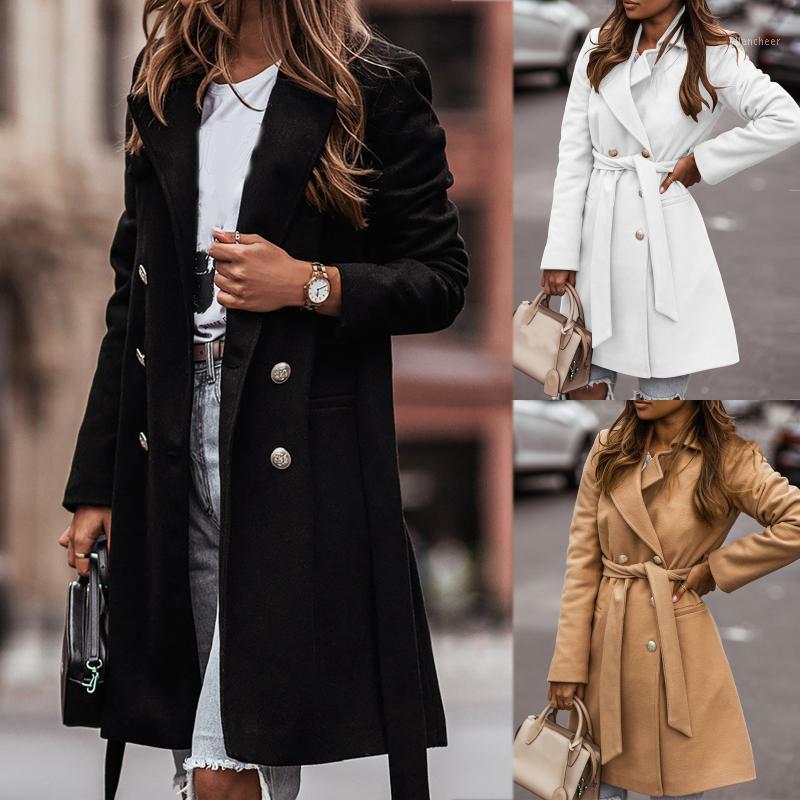 

Women' Wool & Blends Winter Coat For Women Autumn And Lapel Woolen Cloth Trench Jacket Long Overcoat Outwear Manteau Femme, Kh