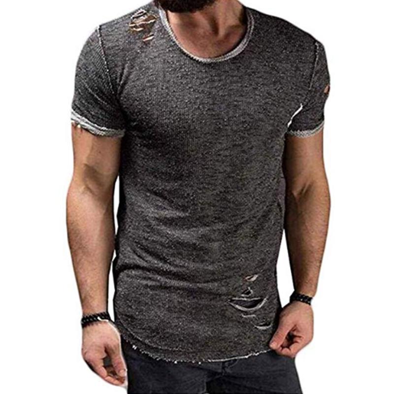 

Men's T-Shirts Men Casual Gym Sport T-shirt Muscle Bodybuilding Fitness Tee Weight Training Solid Top Hole, Bbb10-3