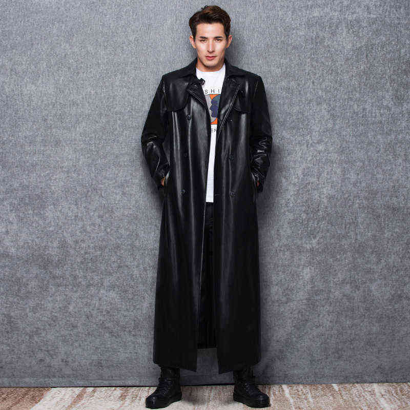 

Lautaro Long black leather trench coat men long sleeve double breasted spring autumn plus size pu leather mens clothing 6xl 7xl T220728