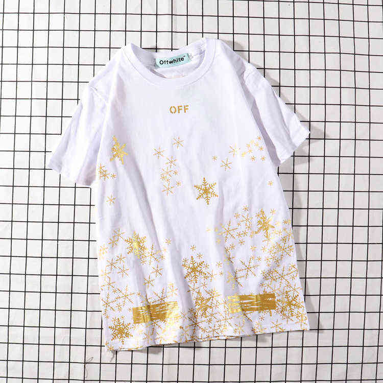 Factory Direct Sales Designer New Brand Short Sleeve Wholesale Snowflake Off Casual Loose Round Neck T-shirt Pure Cotton Student Couple Ow