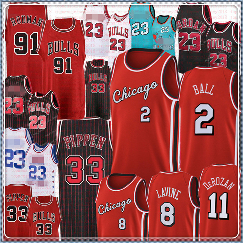 

Michael 23 45 Jersey Scottie 33 Pippen Dennis 91 Rodman Lonzo 2 Ball Demar 11 DeRozan Zach 8 LaVine Derrick 1 Rose Basketball Jerseys s, Retro mesh