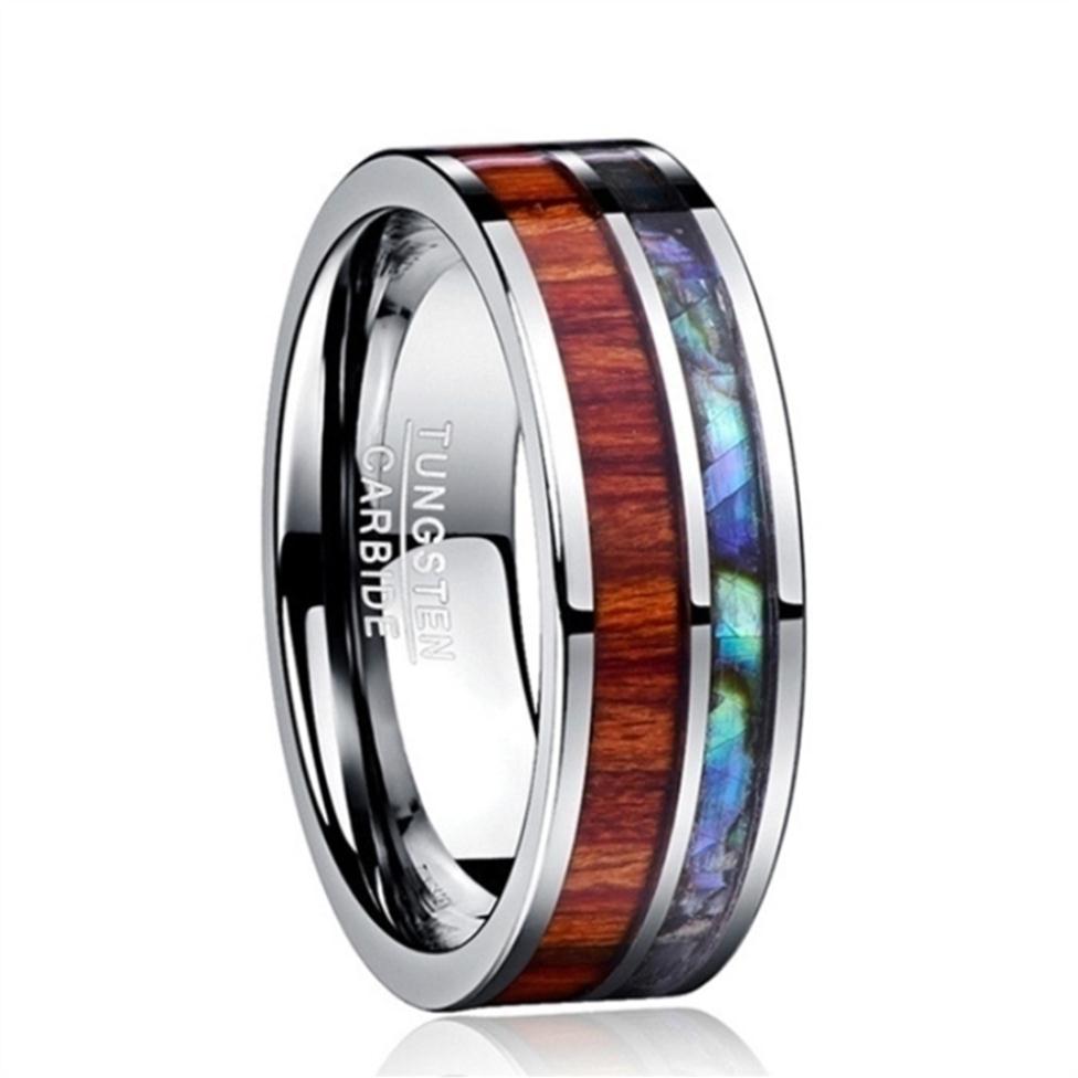 

8mm Hawaiian Koa Wood and Abalone Shell Tungsten Carbide Rings Wedding Bands for Men Jewelry Size 6-13253f