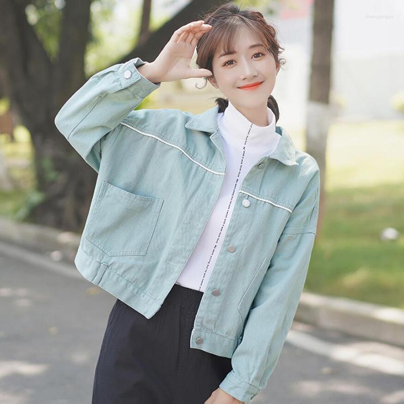 

Women' Jackets Solid Color Denim Jacket Women 2022 Spring Autumn Loose Short Jean Coat Female Outwear Casual Jeans Coats And, Sky blue