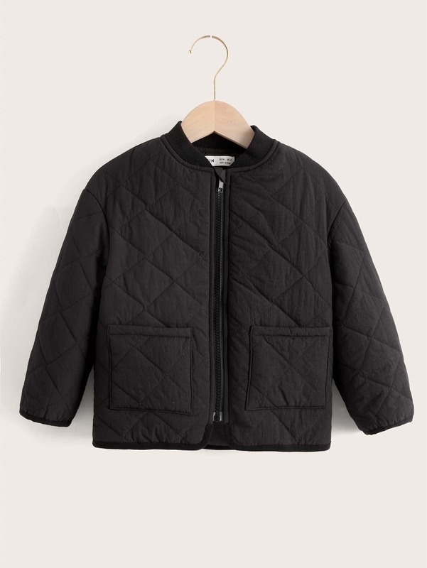 

Toddler Boys Dual Pocket Zipper Quilted Bomber Jacket SHE, Black