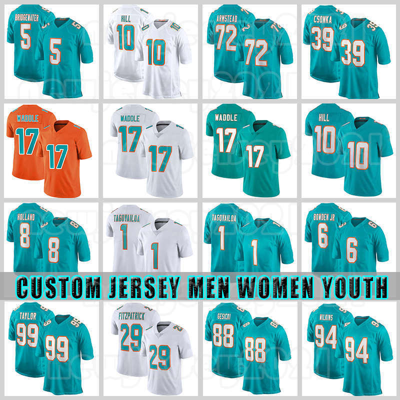 

10 Tyreek Hill 17 Jaylen Waddle 1 Tua Tagovailoa Football Jerseys Dan Marino Teddy Bridgewater Miami Xavien Howard Dolphins Jevon Holland Jaelan Phillips Gesicki, Custom men (h t)