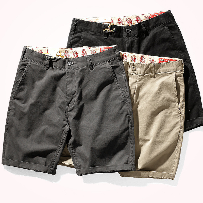 

Summer Casual Shorts Men's Fashion Pure Cotton Washed Old Elastic Twill Fabric Business Knee Length Straight Pants CX220401, Black