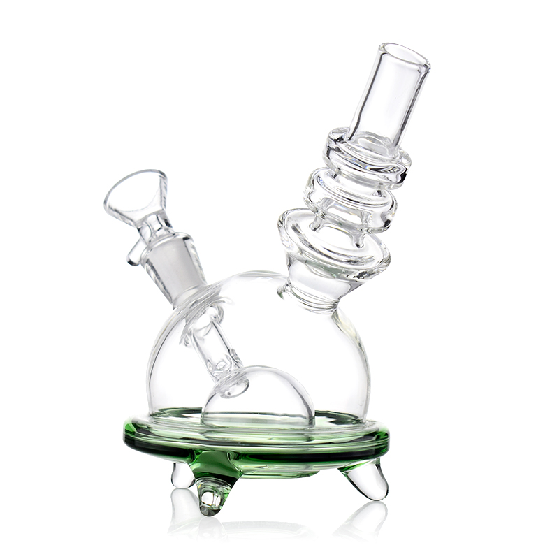 

6.4 inches straight tube hookah mini bong with double rings on the neck and swiss percolator and 14 mm female joint