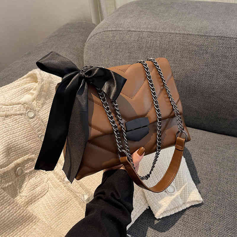 

Hong Kong Style Retro Bag 2022 Women's Fashion Shoulder Messenger Soft Leather Embroidery Thread Female Bow Knot Handbag, Black