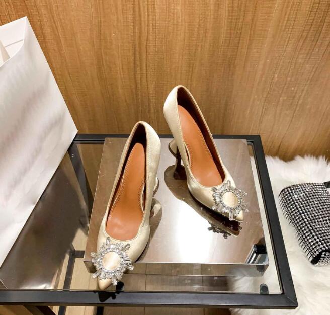 

2023sandals high heeled shoes Amina muaddi Begum bow Crystal-Embellished buckle pointed toesl sunflower sandal summer footwear 10cm Dinner dress shoes, 11