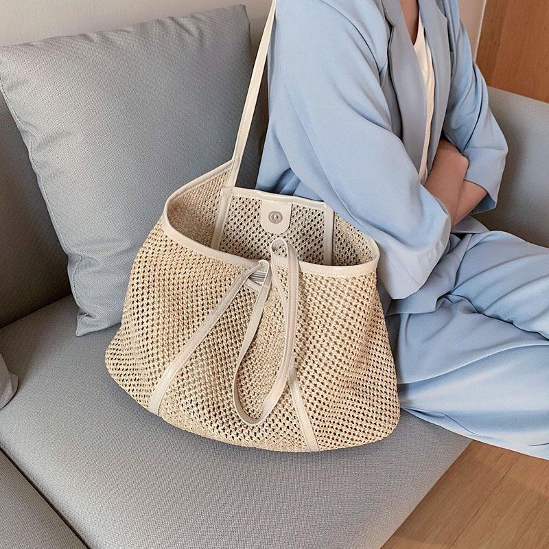 

Evening Bags Casual Straw Large Capacity Tote Wicker Woven Shoulder Rattan Handbags Summer Beach Bag Travel Big Purses Female Sac 2022Evenin, Beige