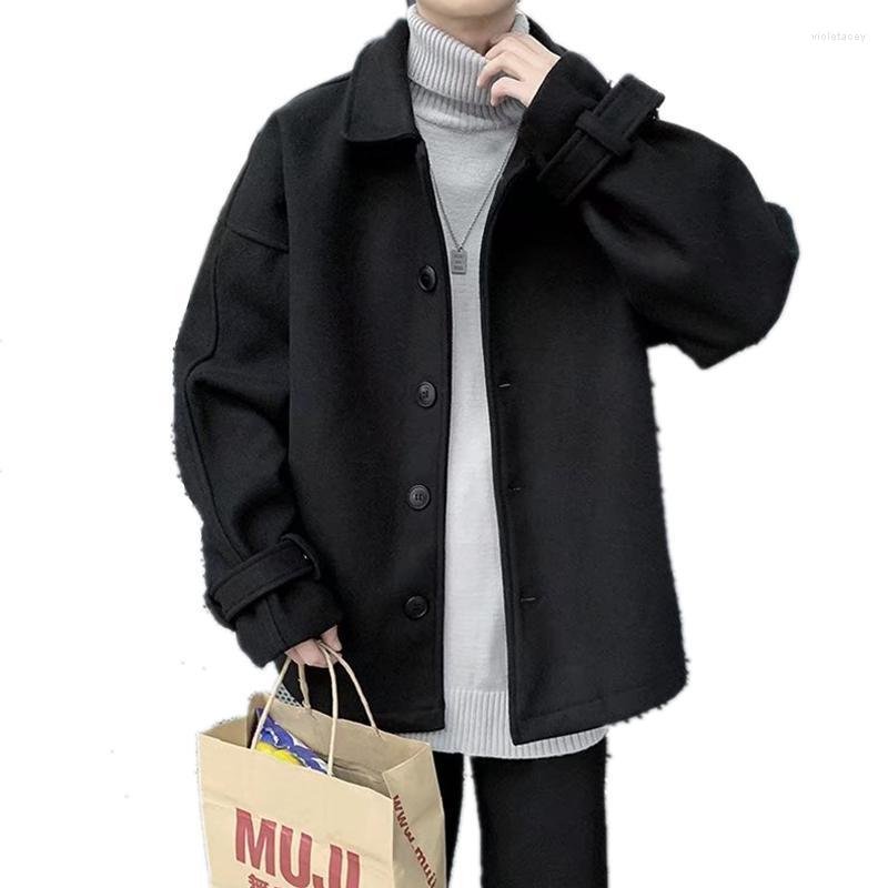 

Men's Wool & Blends Woolen Coat Autumn And Winter Casual Loose Lapel Single-breasted Mens Overcoat Viol22, Black