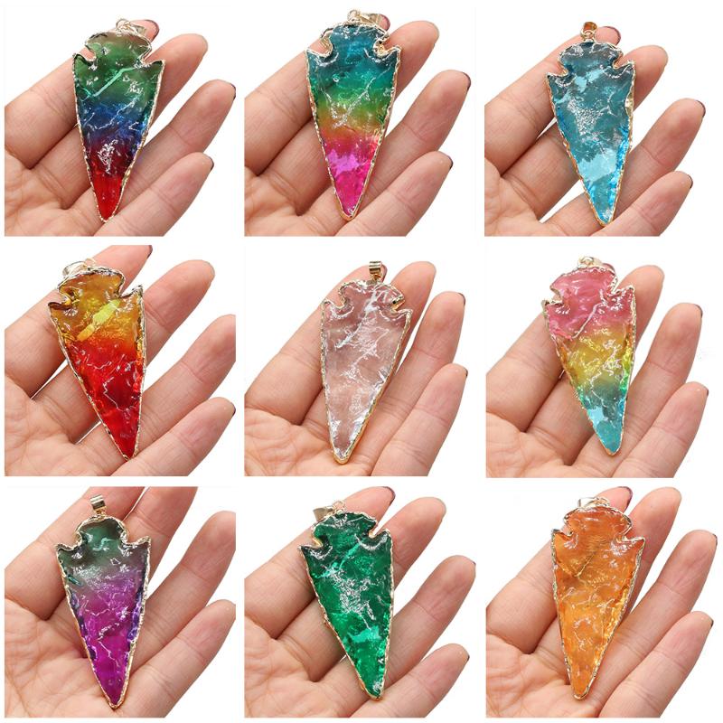 

Pendant Necklaces Colorful Natural Crystal Triangle Quartz Stone Charms For Women Jewelry Making DIY Necklace 28x54mm