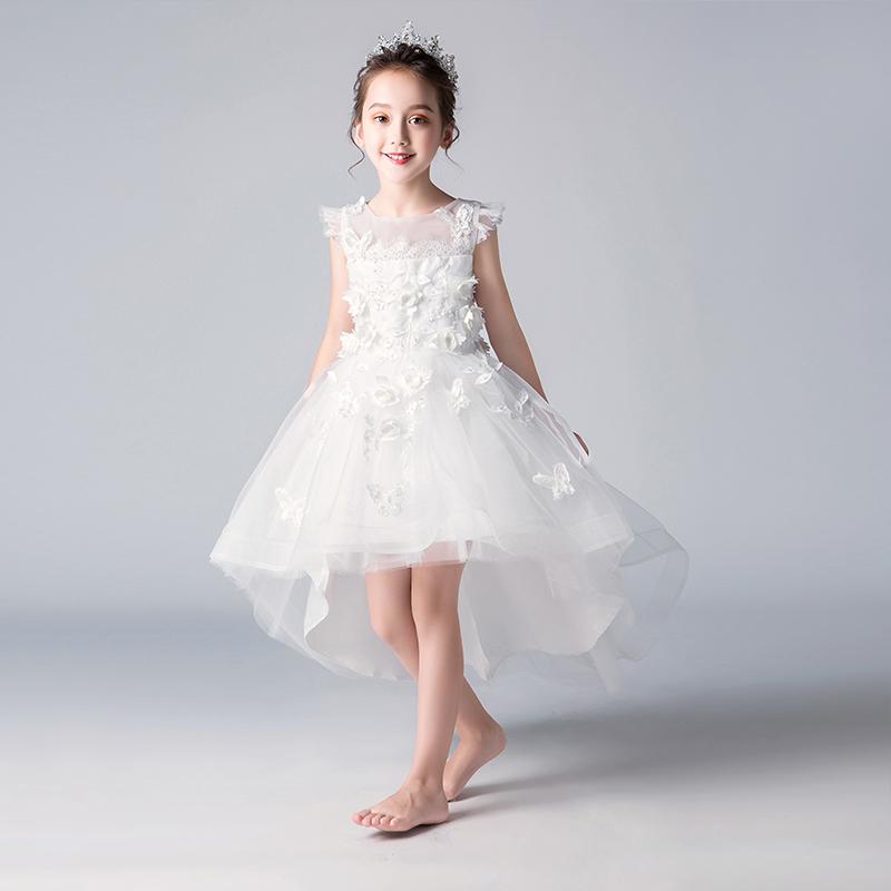 

Girl's Dresses White Tulle Flower Girl Dress Hi-Lo Girls Prom Party Gowns Kids Child Evening Princess Wedding Pageant DressesGirl's