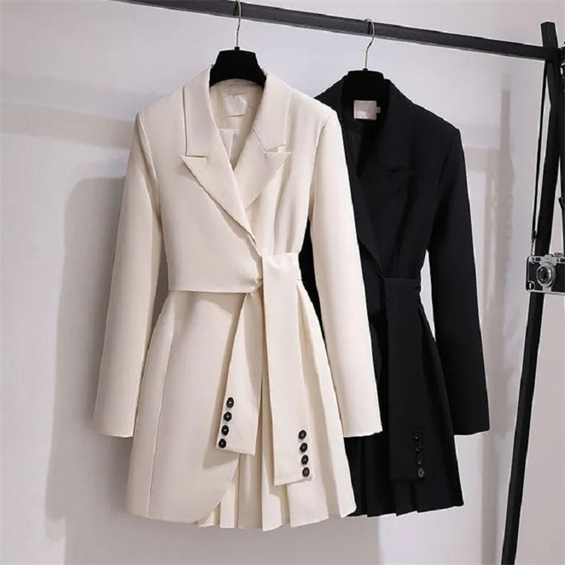 

Fashion Trench Coat Dress Women Spring Autumn Windbreaker Coat Female Oversize 4XL Black White Belt Blazer Vintage L220812