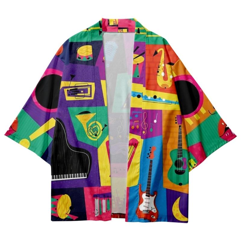 

Men's Casual Shirts Musical Instrument Color Summer Shirt Beach Style Men's And Women's Short Sleeve KimonoMen's, As shown