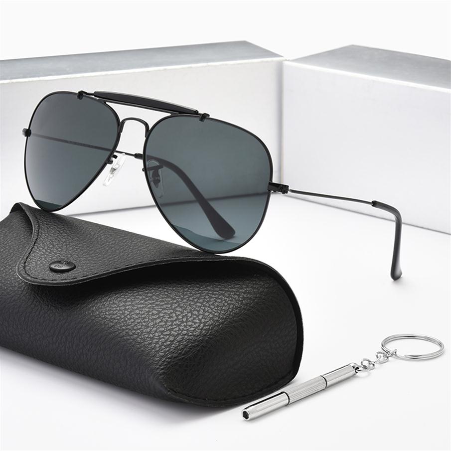 2022 Designer Lentes de verre de haute qualité Femmes hommes Lunettes de soleil UV400 Aviation Brand Classic Mirror Oculos Vintage Banned Aviator