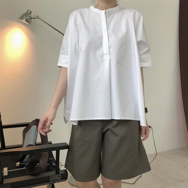 

Women's Blouses & Shirts 2022 Summer High Quality Female Blouse Loose Solid Color Fashion Women Cotton Casual Elegant Ladies Tops T48, White