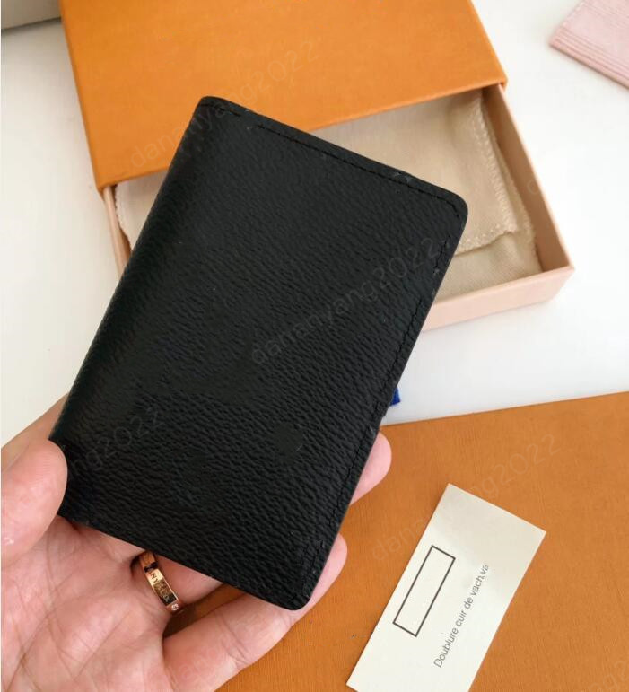 

Genuine Leather women men Designer Card Holders Mini Organizer Wallet Coin Purse Bag Charm Key Pouch Pochette Accessoires N63144, Black flower