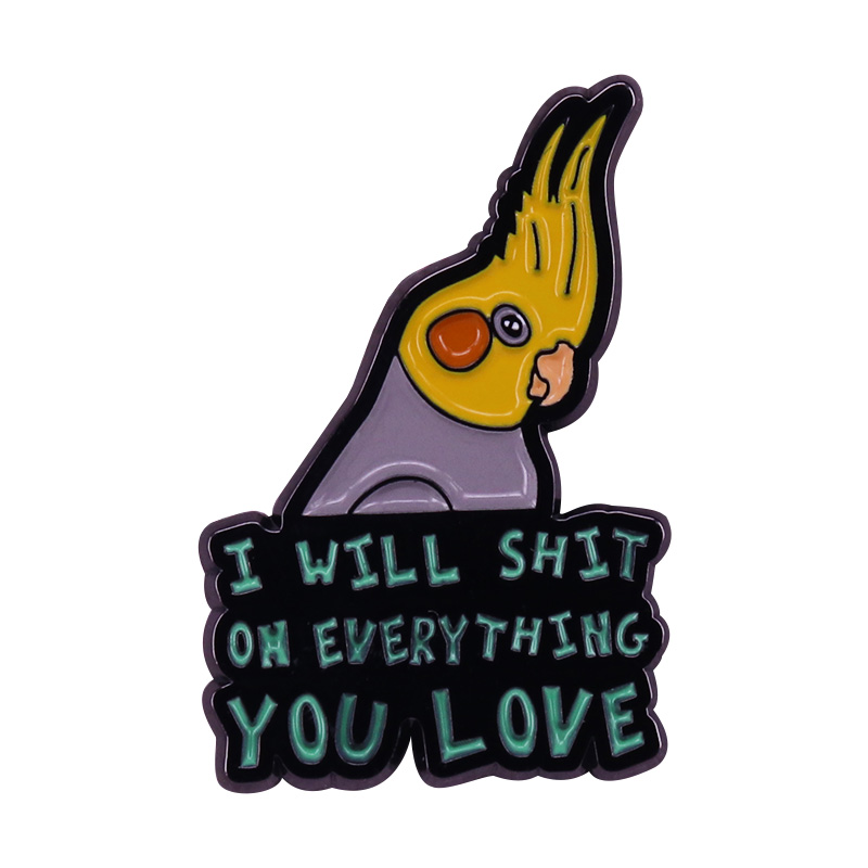 

Funny bird parrot lovers lapel pin with shit happens - aesthetic cockatiel doodle, As picture