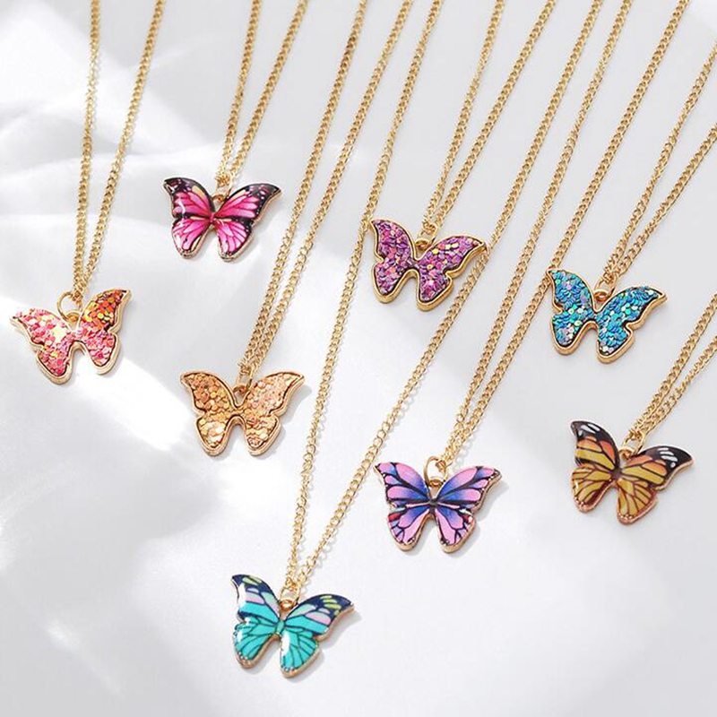 

Fashion Cute Enamel Butterfly Pendant Necklace for Women Golden Color Statement Choker Jewelry Crafts Accessories DIY Gifts