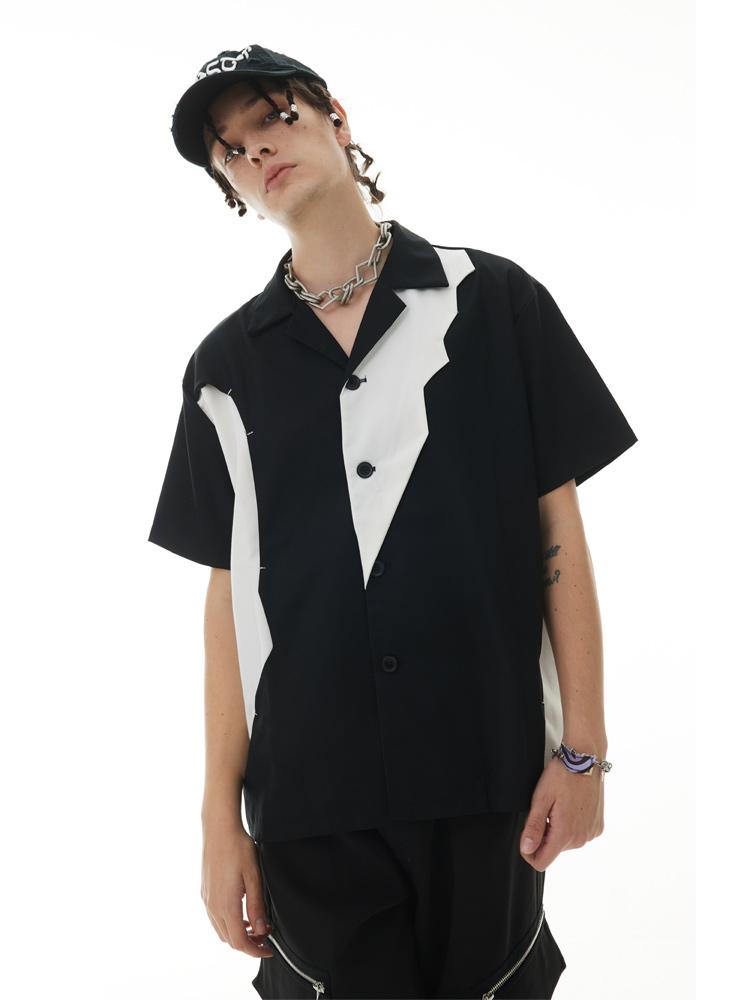 

Men's Casual Shirts -6XL 2022 Men Women Clothing Original Design Trendy Black White Patchwork Short Sleeve Shirt Plus Size CostumesMen's, As picture