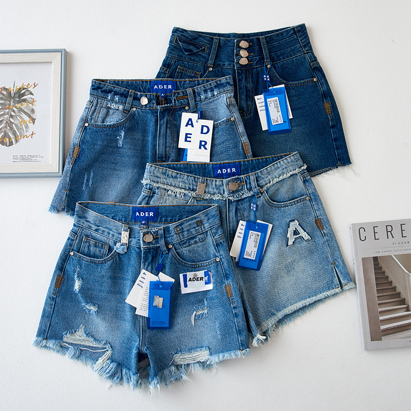 

Shorts Denim Pants Blue Stretch Skinny Ripped Tassel High Waist Ladies Hot Shorts Jeans
