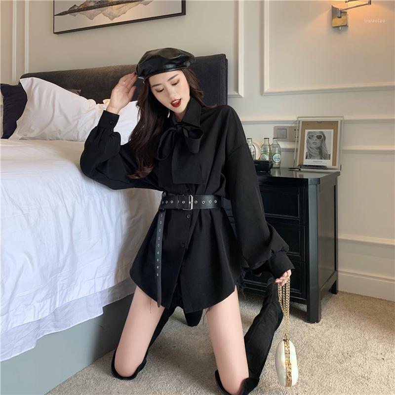 

Brand Women Fashion Blouse Shirt Dress Bowtie Lantern Sleeve Long Casual Oversized Tops Blusa Vestidos Women's Blouses & Shirts, Black