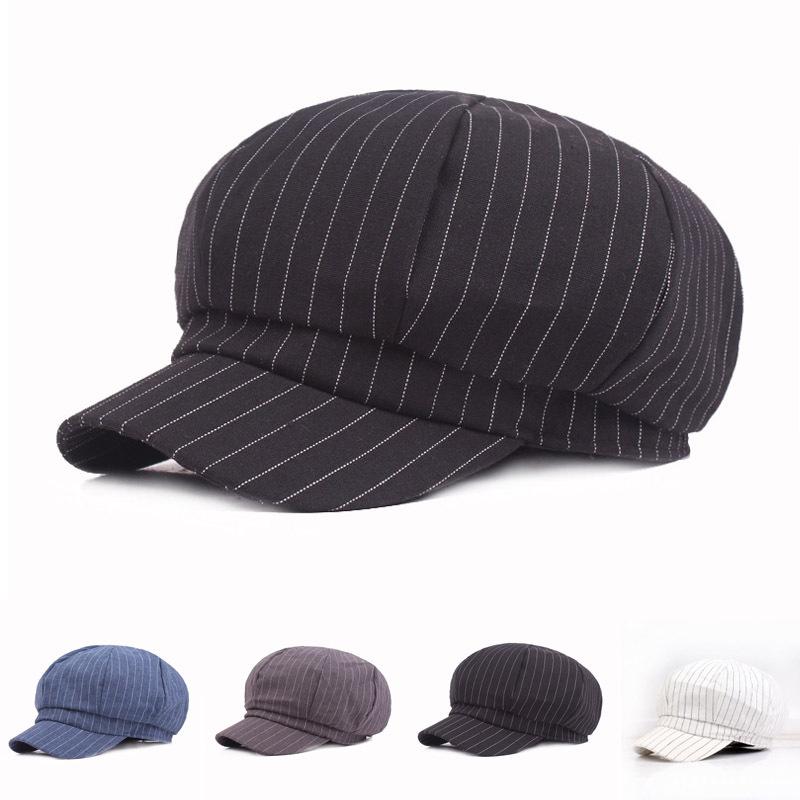 

Berets Womem Striped Painter Cap Cotton Octagonal Hat Autumn Winter Warm Literary Spaper Boy Men Beret HatsBerets, White