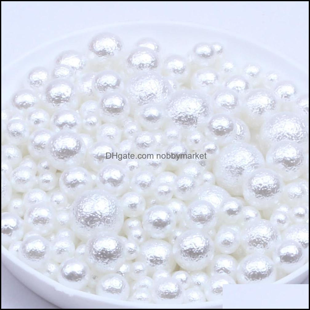 

400Pcs 3-8Mm Mix Sizes No Hole Abs Wrinkled Skin Imitation Pearl Beads Round White Ivory For Clothes Shoes Jewelry Making Drop Delivery 2021