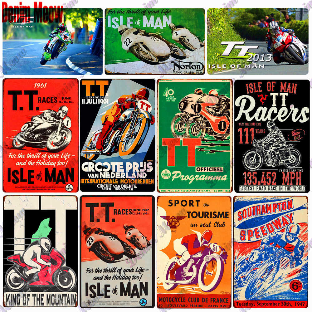 

Retro TT Isle of Man Metal Signs Motorcycles Races Plaque Vintage Art Painting Plates Pub Bar Garage Shop Home Deco