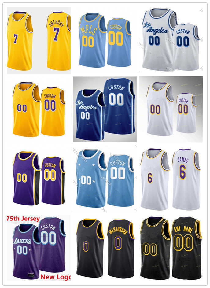 

75th Men Women Youth Los Angeles''Lakers''LeBron 6 James Russell 0 Westbrook Anthony 3 Davis Carmelo 7 Anthony custom Basketball Jersey, Color