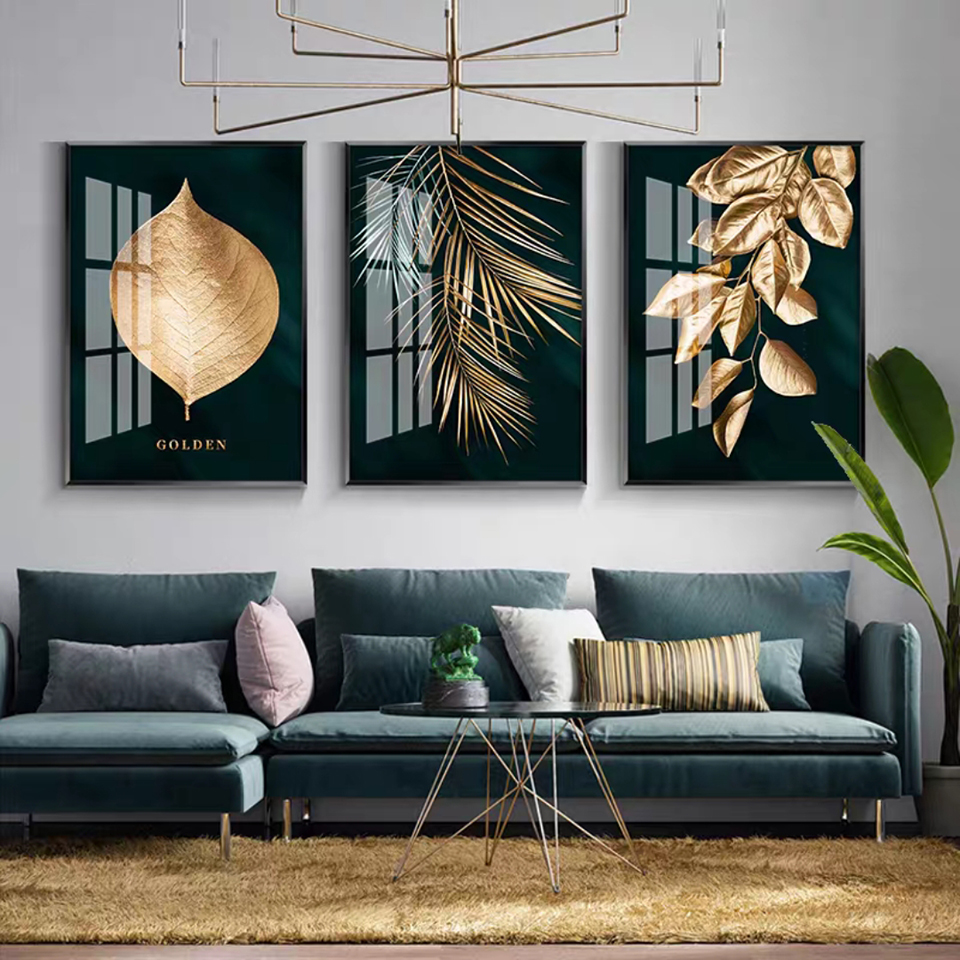 

Abstract Golden Plant Leaves Picture Wall Poster Modern Style Canvas Print Art Painting for Aisle Living Room Unique Decoration