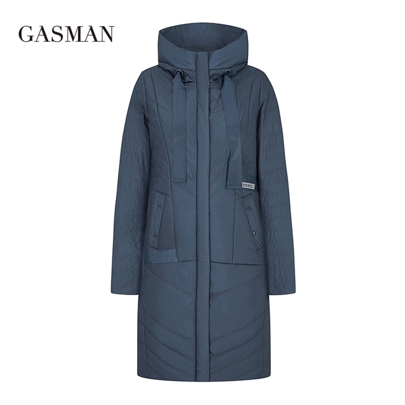

GASMAN Autumn long solid thin down jacket Women pocket coat hoodies space cotton Female fashion pink jacket coat spring 201127, 736 deep grey green