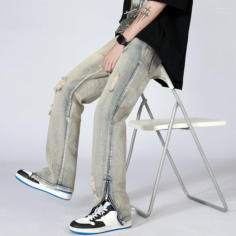 

Men' Jeans Men' Streetwear Holes Zipper Casual Pants Baggy Homme Classic Cargo Pocket Biker Denim Trousers Plus Size -5XLMen' Bert22, Yellow mud color