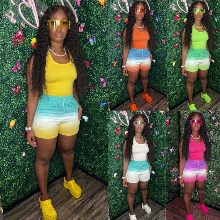 

Women' Tracksuits Fashion Sports Suit Women Sling Sleeveless Top Pocket Colorful Drawstring Shorts Summer Casual Sportswear Two Piece Set O, White