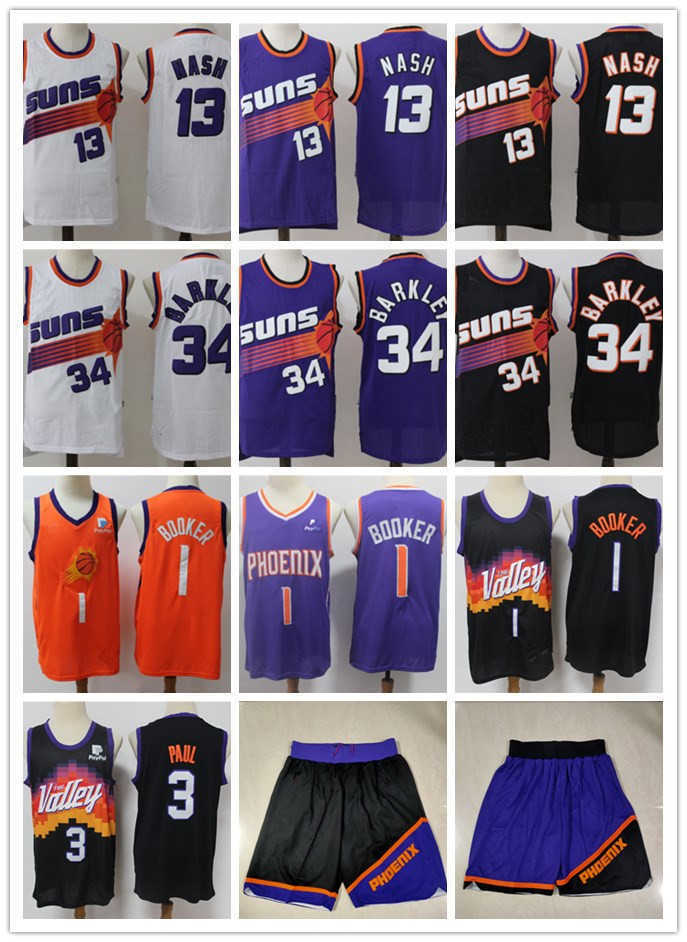 

Phoenix''Suns''Men Jersey Throwback Steve 13 Nash Charles 34 Barkley Devin 1 Booker Chris 3 Paul Basketball Shorts Jerseys, Color