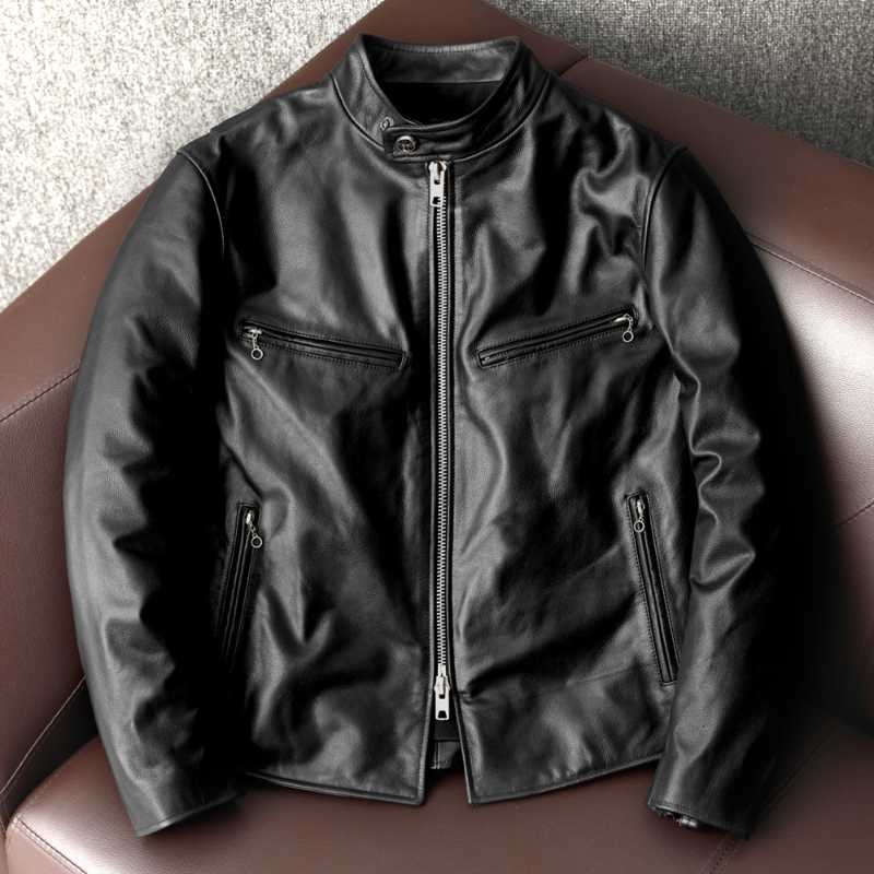 

Men' Leather & Faux .wholesales. Classic Cowhide Jacket.classic Biker Clothes.slim Short Genuine Coat, Black
