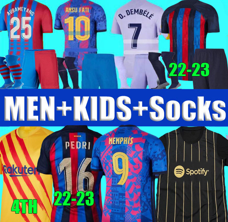 

men kids kit Barcelona MEMPHIS PEDRI soccer jersey 21 22 23 ANSU FATI 2021 2022 F. DE JONG DEST Araujo Dani Ferran ADAMA DEMBELE BARCELONAS Camisetas de football shirt, Fans 22/23 3rd