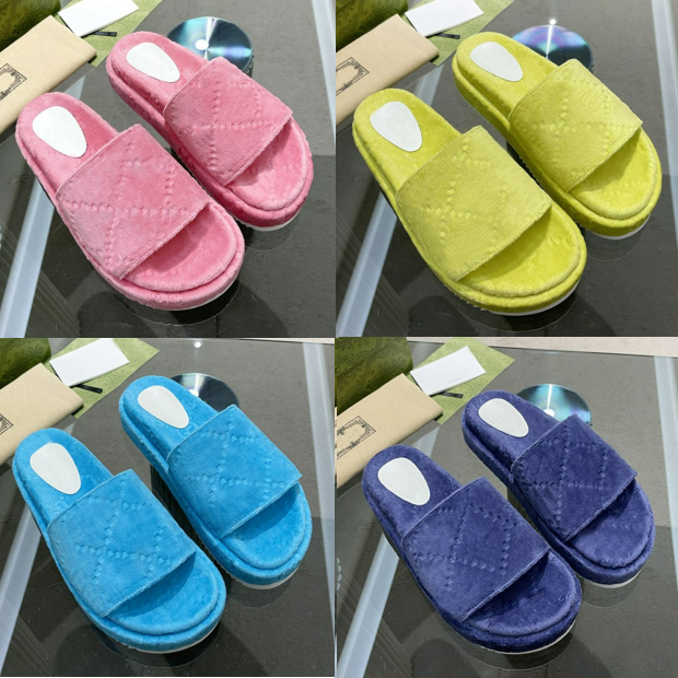 

Top Thick Bottom Sandals velvets Slippers Cotton Platform Fashion Slipper Letter Flat Mules Designer Sandals Stylist Summer Outdoor Beach sandal EUR 35-44, Lightgreen