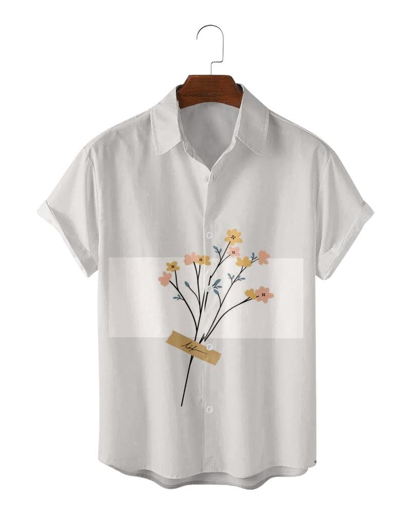 

Men's Casual Shirts Summer Short Sleeve Original Risk Free Print Ethnic Trend Men's Tops 047Men's, Beige