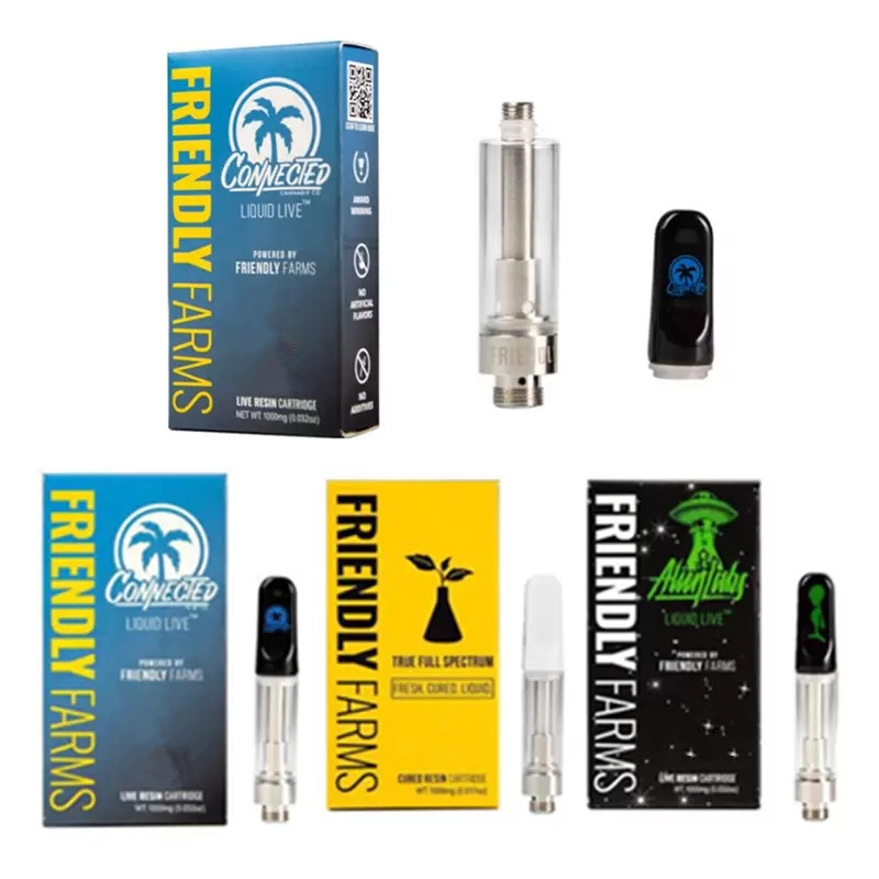 

Friendly Farms Live Resin Vape Cartridges 0.8ml 1.0ml Atomizer With Packaging Alien Ceramic Coil Carts Thick Oil Vaporizer 510 E Cigarettes