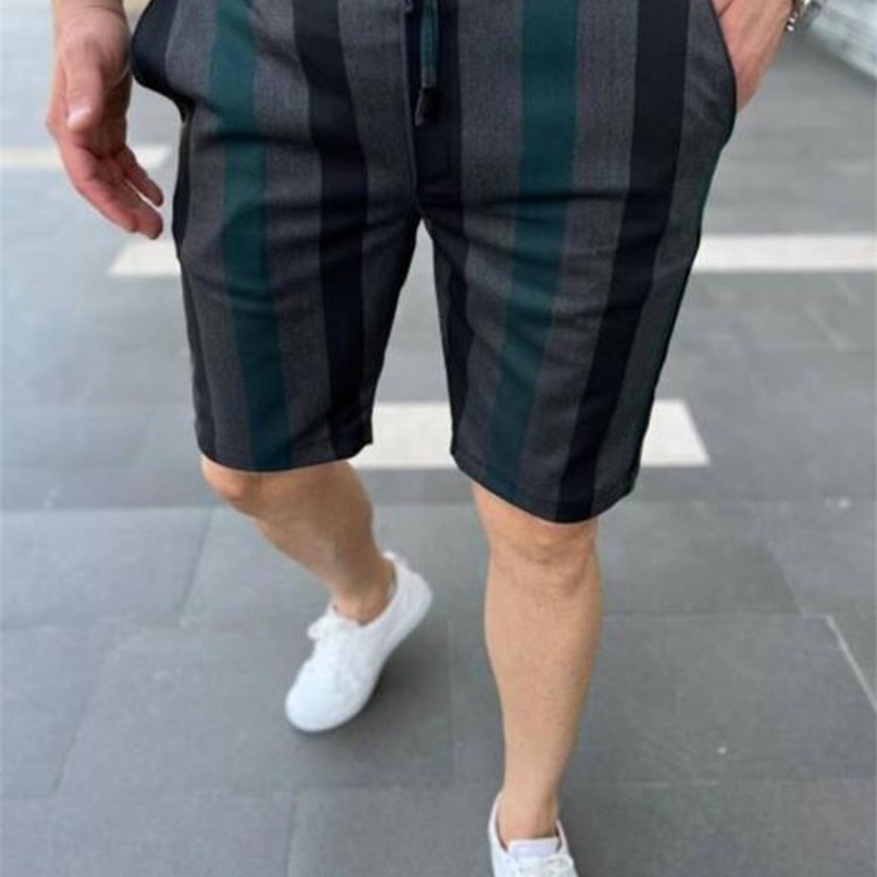 

Summer Mens Business Shorts High Quality Zipper Fashion Striped Slim Fit Mid Waist Work Office Five Pants 220616, Photo color