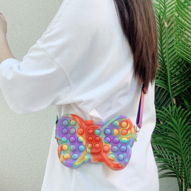 

Butterfly Shaped Silicone Messenger Bag Cute Anti-stress Fidget Toy Bags Sensory Push Bubble Toys HanbBag 71008C
