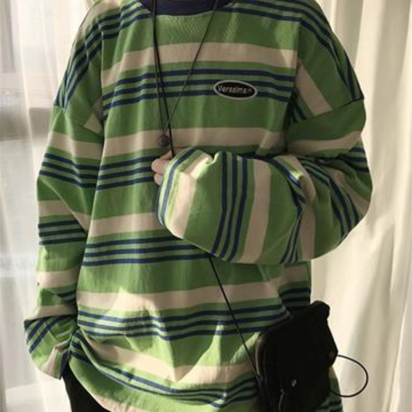 

Gmiixder Longsleeved Striped Tshirt Spring Autumn Avocado Green Lovers High Street Preppy Top Male Oversize Hip Hop Shirt 220816, Blue