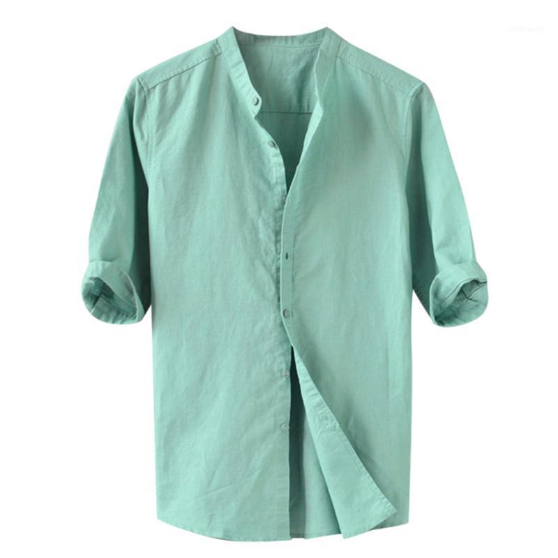 

Camisas Masculina Summer Men's Breathable Solid Color Button Cotton Shirt Five-point Sleeve Casual Collar Male Blouse Shirts, Gray