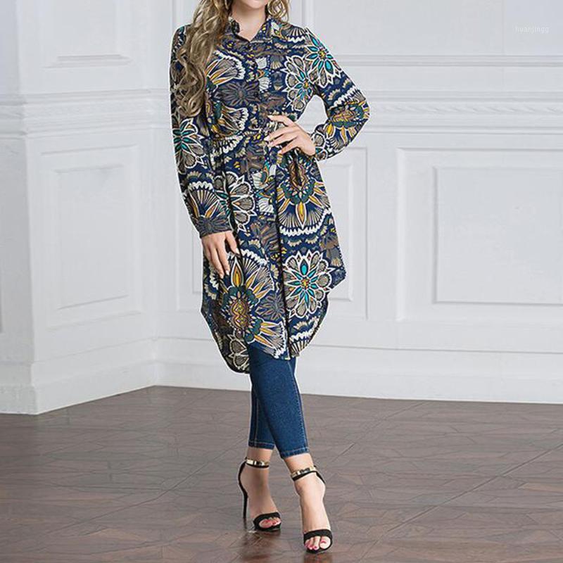 

Woman Long Blouse Sleeve Ethnic Print Buttoned Shirt Women Retro Office Lady Islamic Muslim Blouses Plus Size Tops Mujer Women's & Shirts, Print shirt