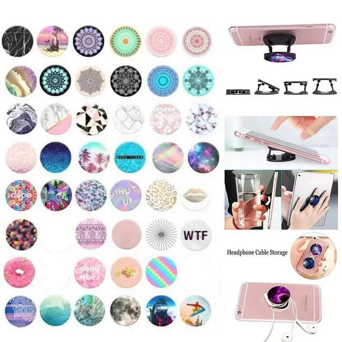 

In stock Universal Cell phone holder stand bracket with more pictuer patterns girp phone holders, Black base