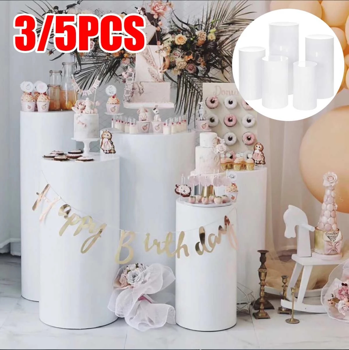 3pc 5pcs set Wedding Party Decoration Cake Stand Flower Display Metal Round Gold White Pink Plinths Cylinder Table-image-591607448