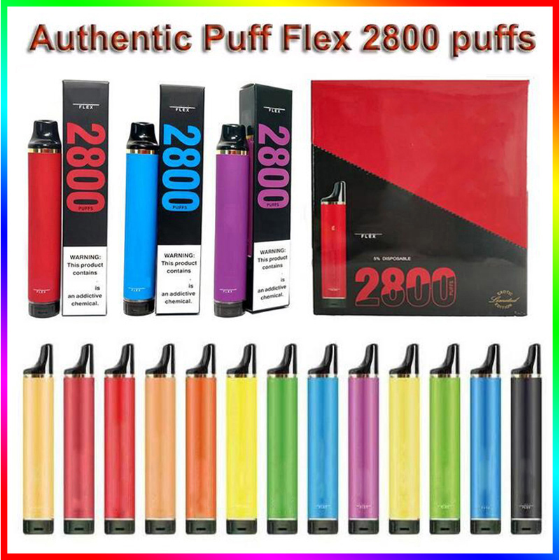 

100% Authentic Puff Flex 2800 Puffs Hits 5% Disposable E cigarettes Vape Pods Device Kits 1000mAh Battery Pre-filled 10ml Vaporizer Pen VS Elux Legend