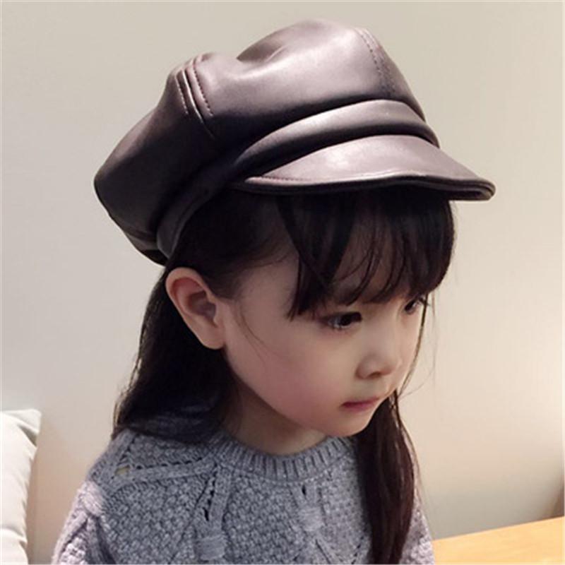 

Berets Unisex Children Hats Octagonal Caps For Girls Boys PU Leather Beret Fashion Cool Style Coffee CapBerets